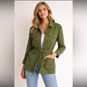 Vintage tahari women’s jacket S linen military utility coat green